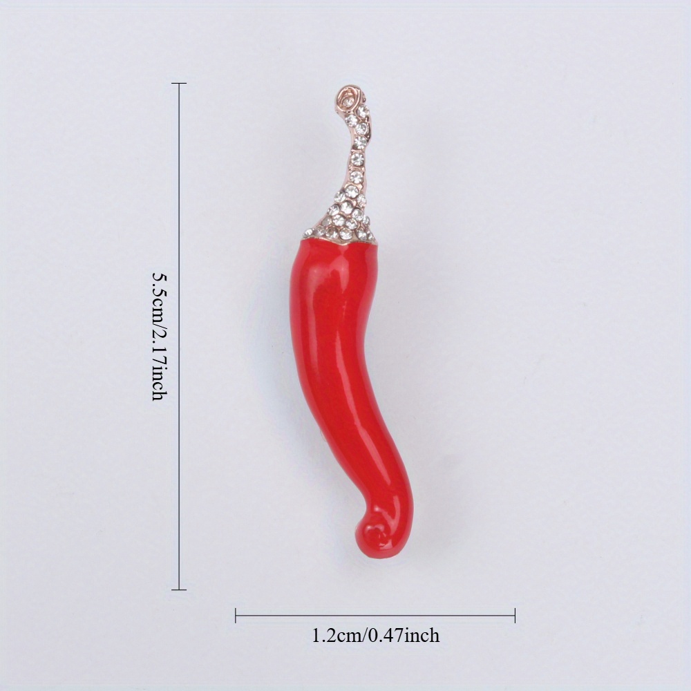 Shimmering Red Pepper Gem Brooch, Red Enamel with Rhinestones